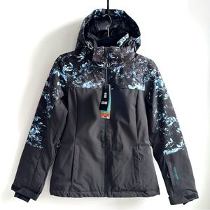 Gsou Snow Back To Mountain Downhill Winter Snow Ski Jacket Floral Print Black XS